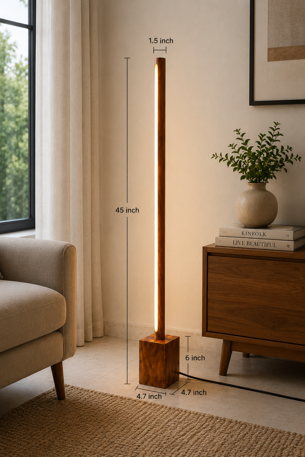 Modern Wooden Base Floor Lamp for Living Room & Bedroom