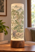 Elephant Haven Jungle Print Wooden Column Table Lamp