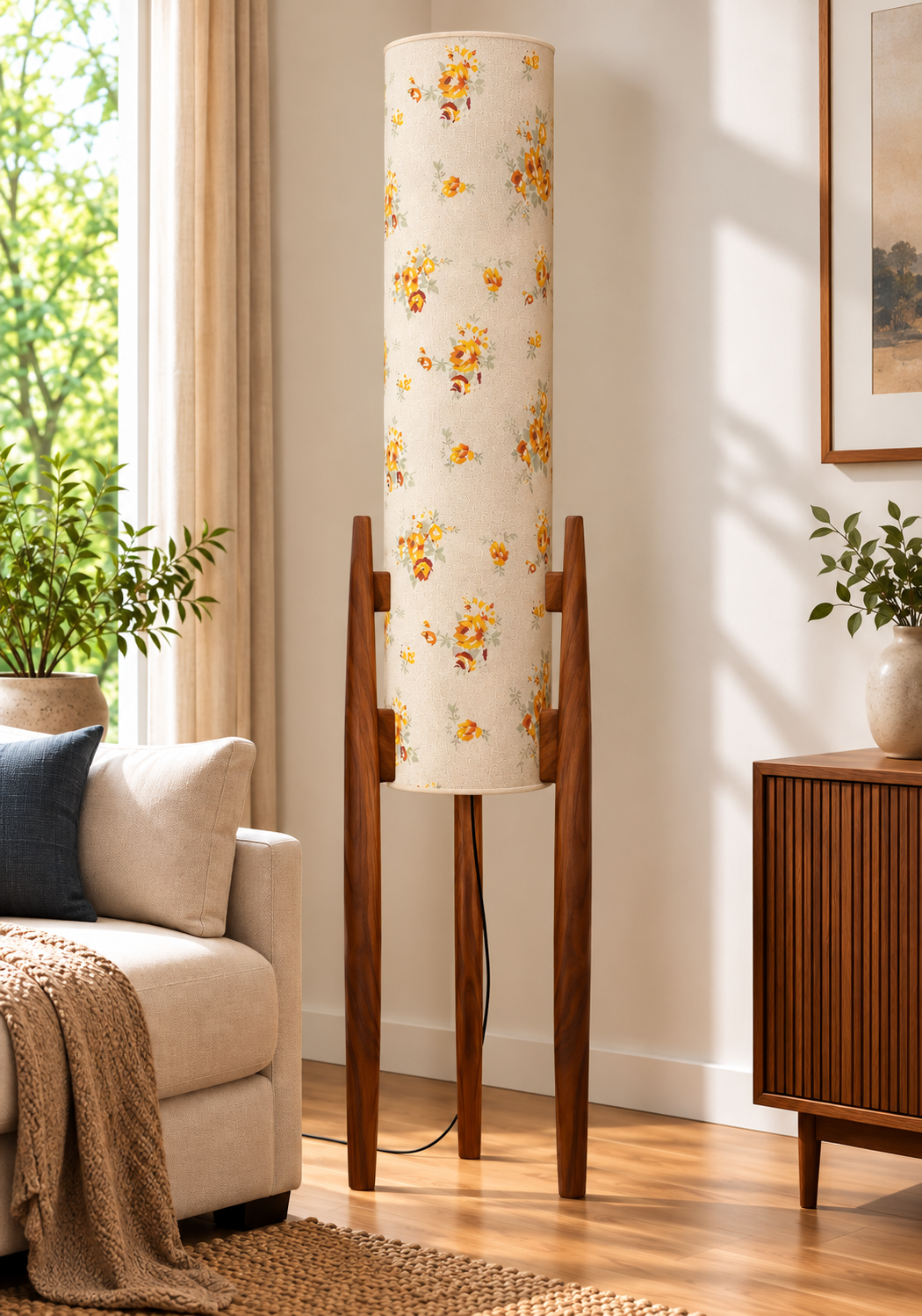 Amber Bloom Tallwood Floral Wooden Floor Lamp