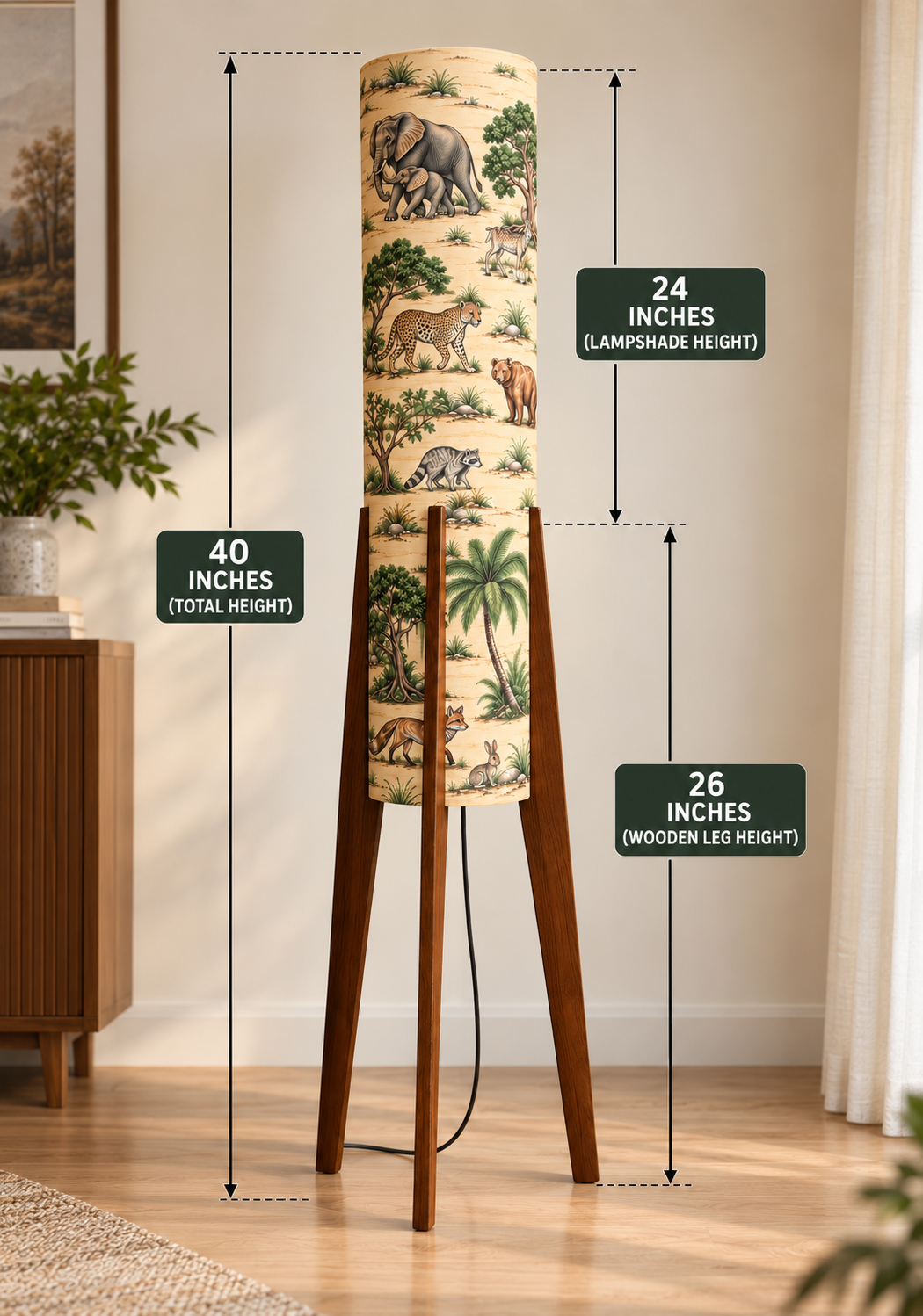 Aranya Safari Printed Wooden Floor Lamp