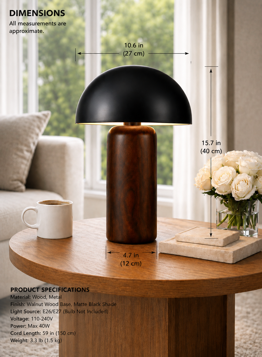 Modern Mushroom Table Lamp for Bedroom with Warm LED Light