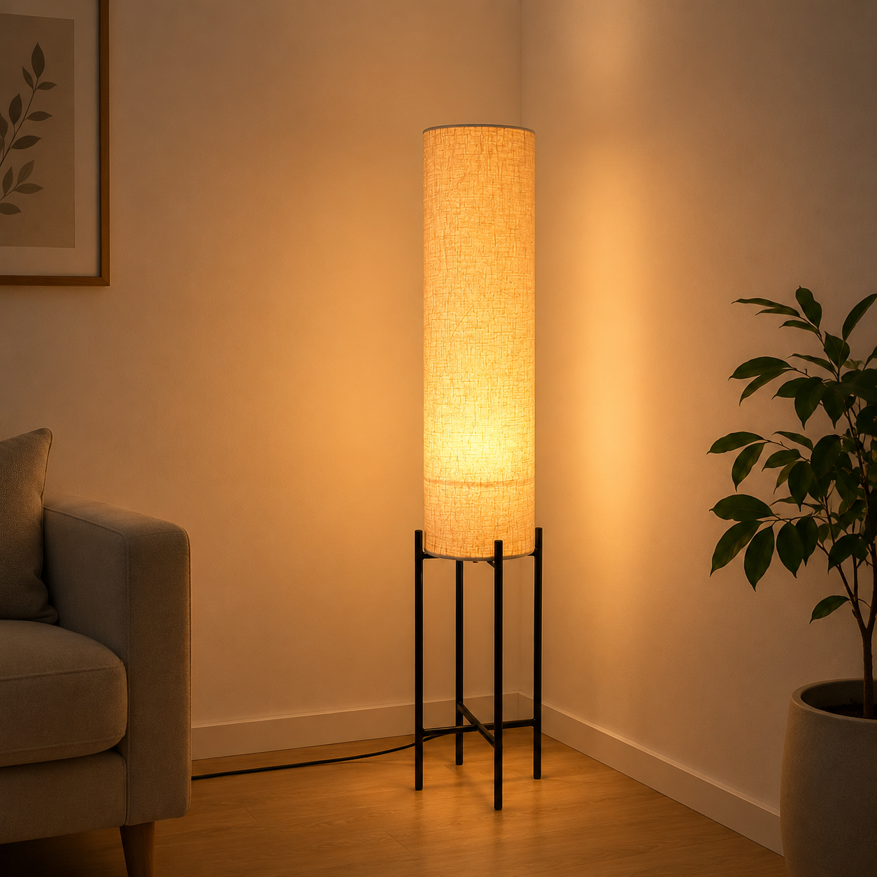 Modern Floor Lamp with Fabric Shade for Living Room & Bedroom