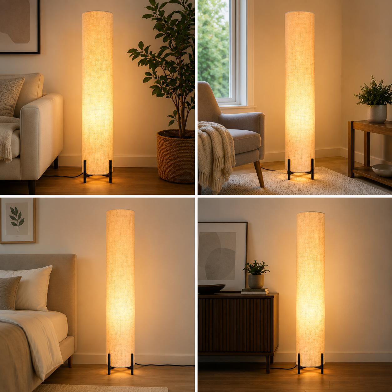 Modern Floor Lamp for Living Room with Warm Fabric Shade
