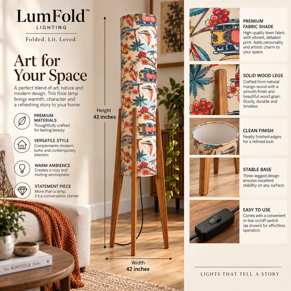 Malibu Coastal Print Tripod Floor Lamp