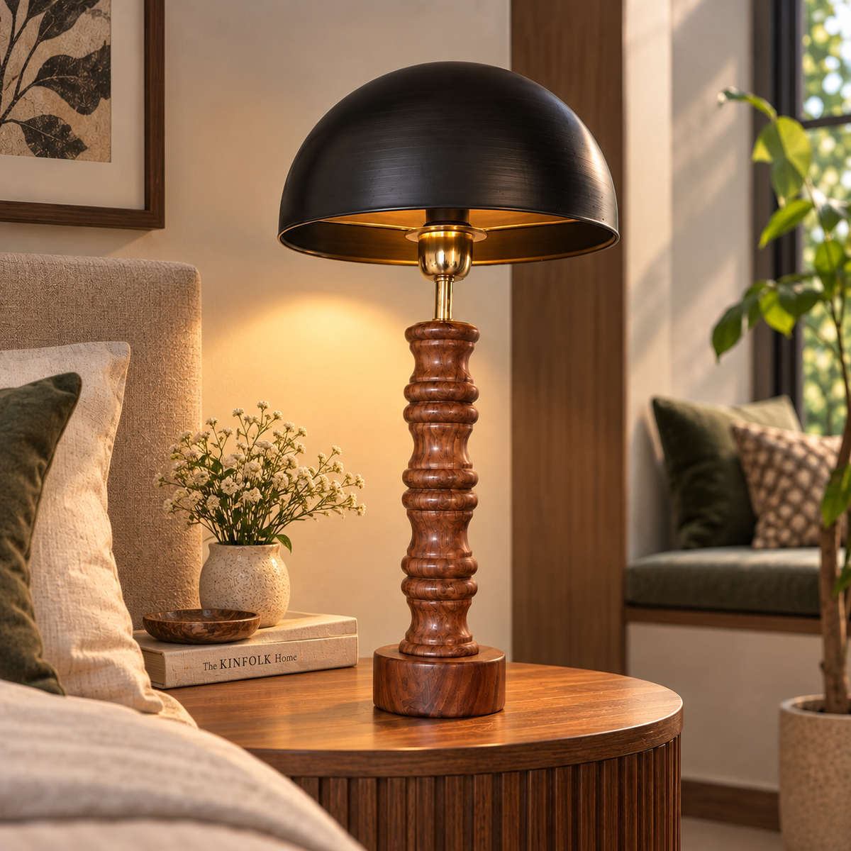 Buddha Himalayan Table Lamp with Wooden Base – Spiritual Décor Light