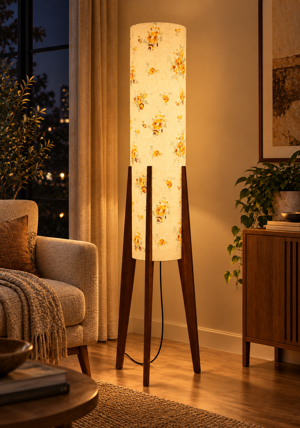 Amber Bloom Tripod Floor Lamp