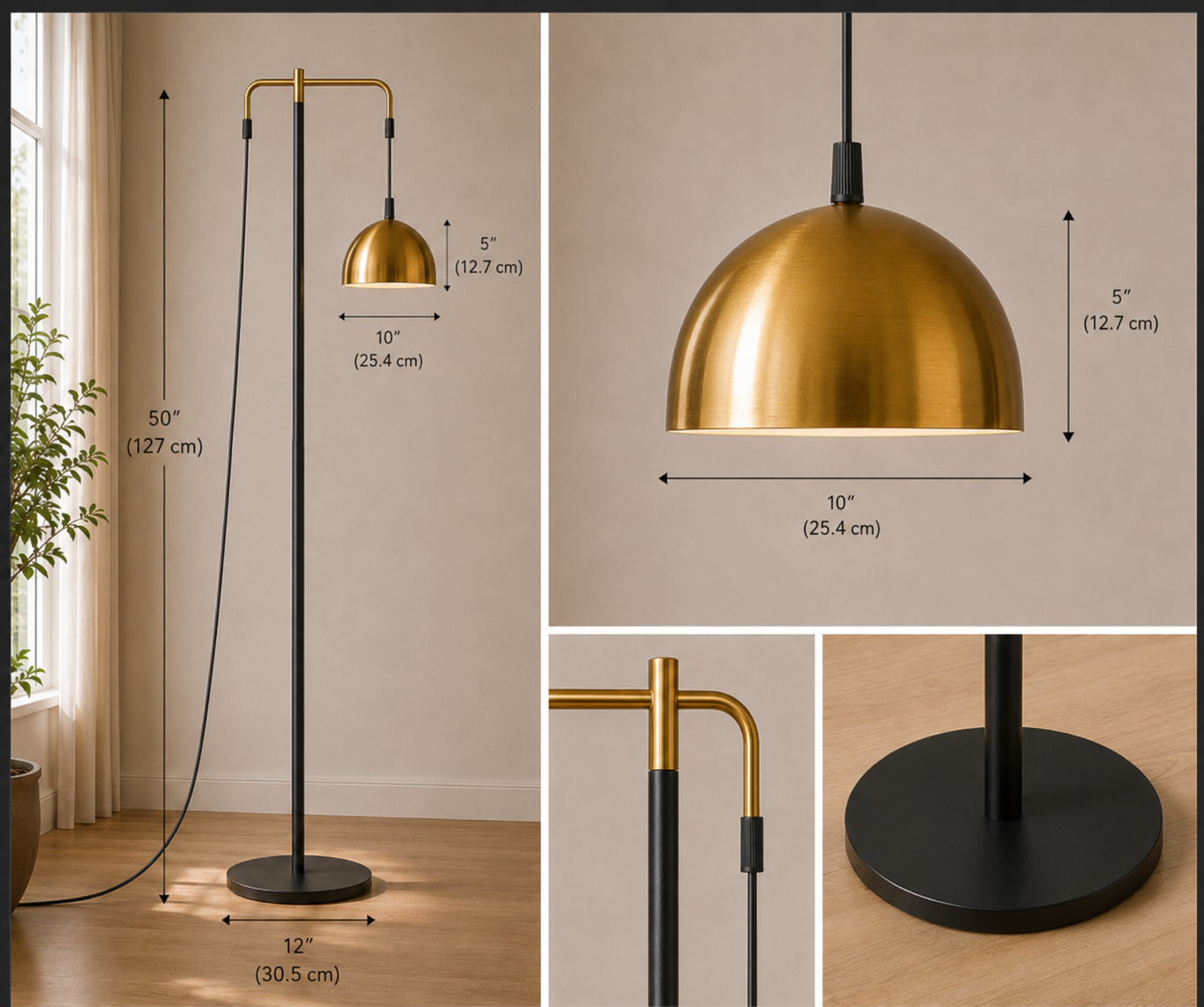 Gold Dome Floor Lamp with Black Metal Body for Home Decor