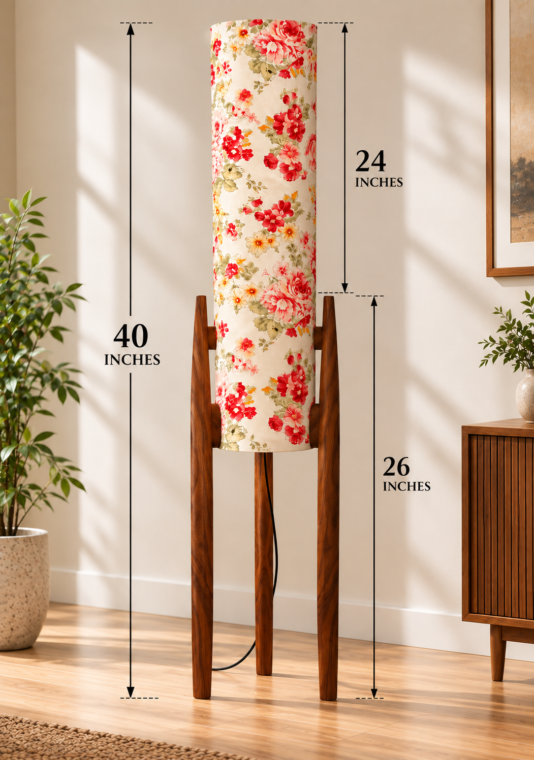 Crimson Garden Floral Tripod Floor Lamp