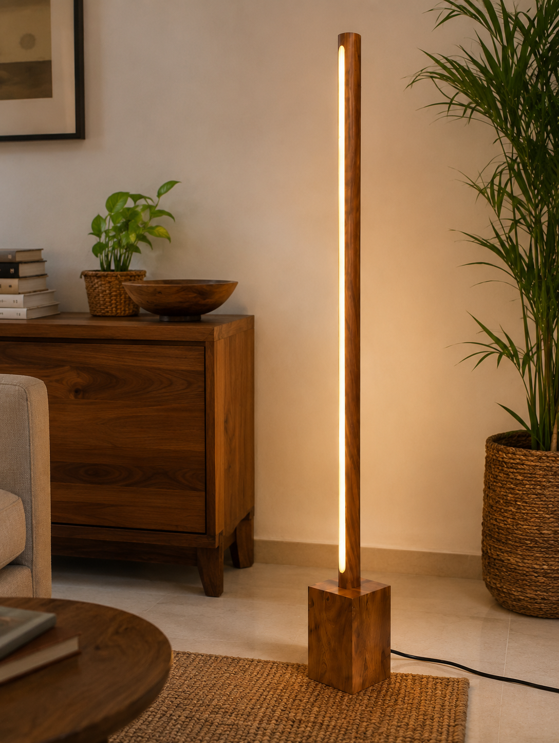 Modern Wooden Base Floor Lamp for Living Room & Bedroom