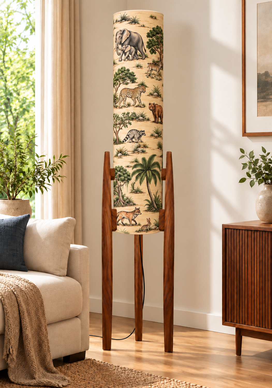 Wilderness Tales Safari Wooden Tripod Floor Lamp
