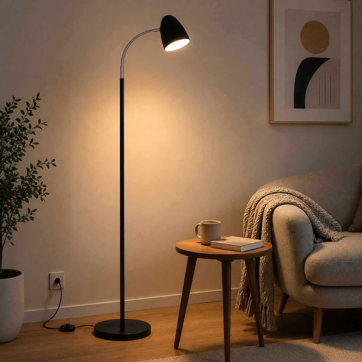 Modern Arc Floor Lamp with Adjustable Gooseneck Shade