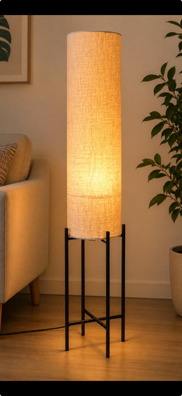 Modern Floor Lamp with Fabric Shade for Living Room & Bedroom