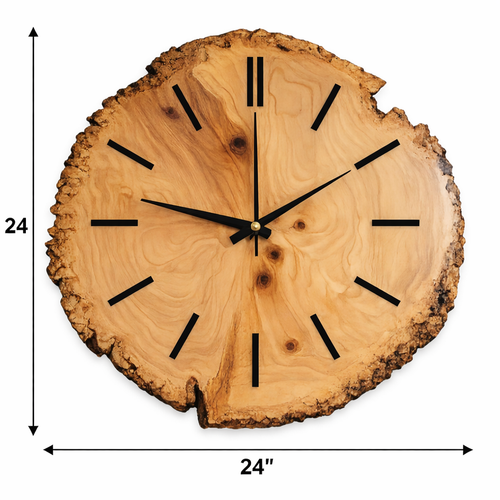 24 Inch Natural Wood Slice Wall Clock | Handcrafted Rustic Luxury Wooden Wall Décor