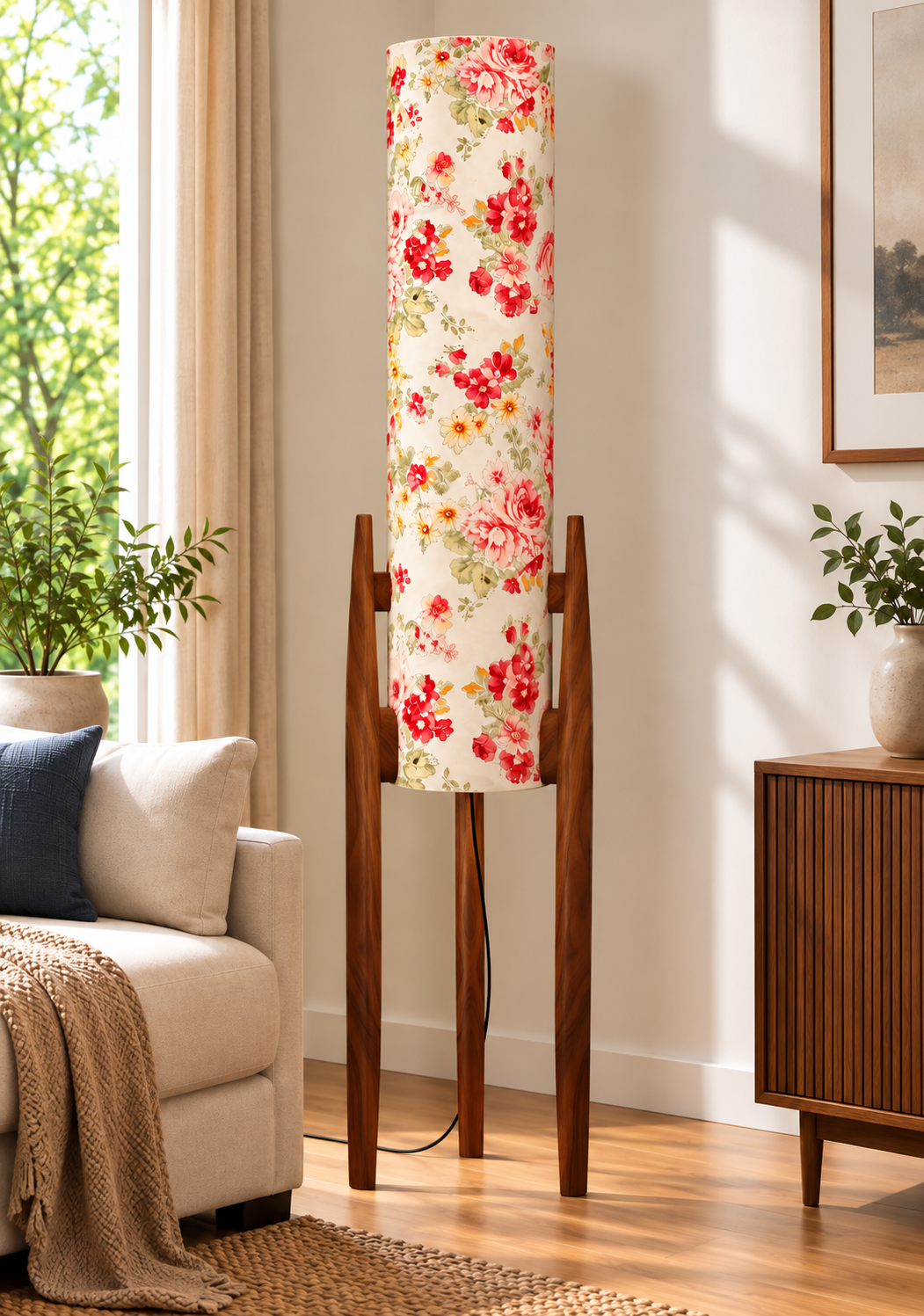Crimson Garden Floral Tripod Floor Lamp