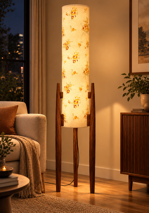Amber Bloom Tallwood Floral Wooden Floor Lamp
